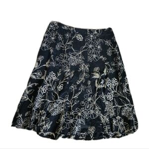 Loft Black Floral Cotton Aline Skirt Size 10